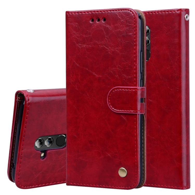 Red flip leather wallet phone case with card holder and snap button for Huawei Mate 20 Lite