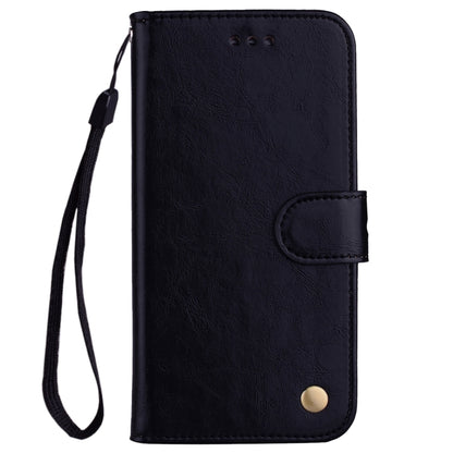 Black leather folio phone wallet case with wrist strap and snap closure