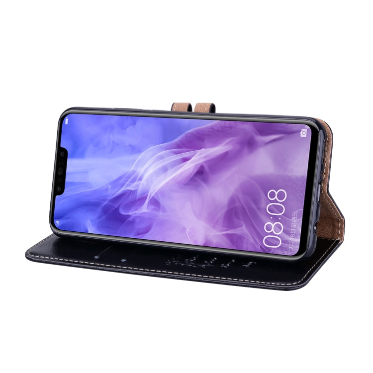 Brown leather flip phone wallet case with front cover folded open