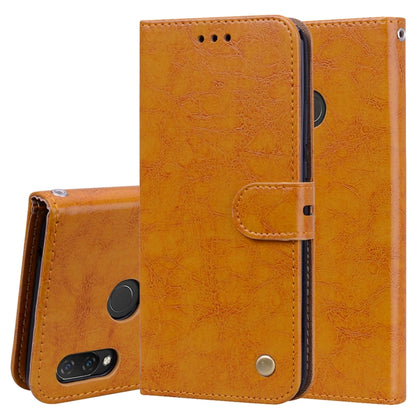 Orange-brown flip leather phone wallet case with snap closure and card slots