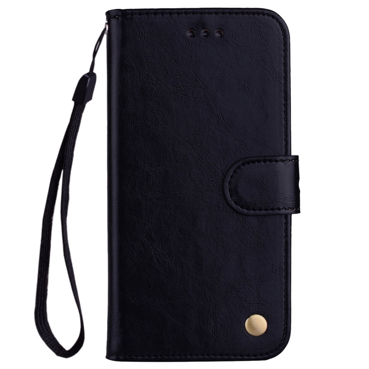 Black leather-look flip wallet phone case with magnetic closure and wrist strap