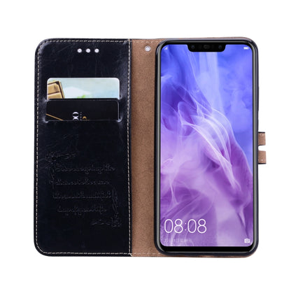 Black leather-look flip wallet case with card slots and inner card pocket