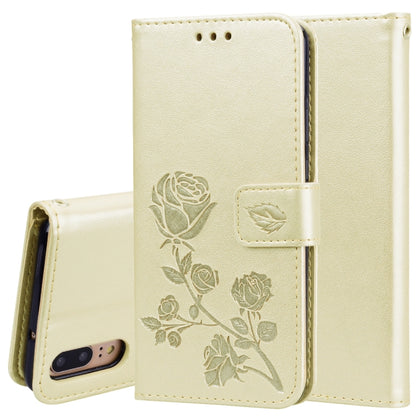 Ivory rose-embossed flip PU leather phone case with card slots and holder