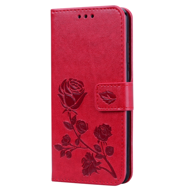 Red rose-embossed flip PU leather phone case with magnetic-style closure