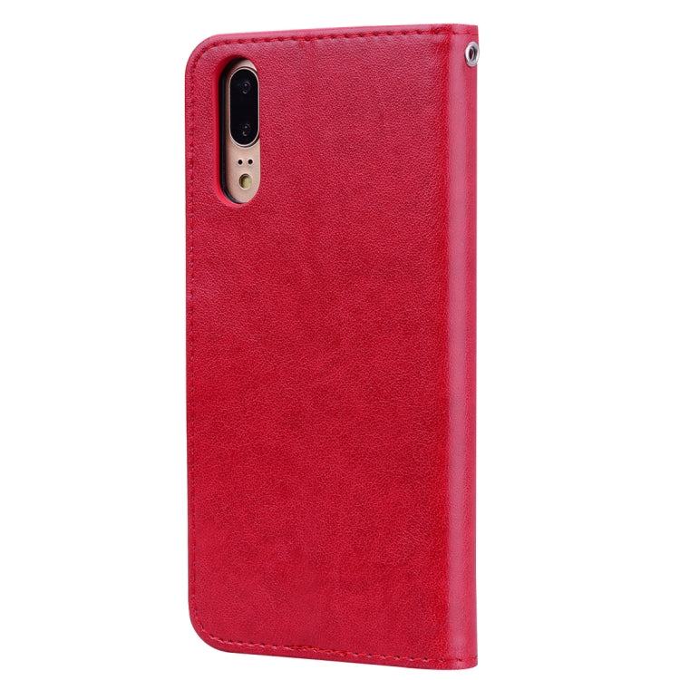 Red PU leather flip phone case with cutouts for camera and ports