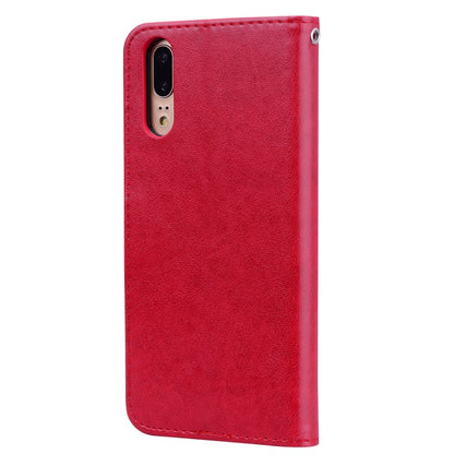 Red PU leather flip phone case with cutouts for camera and ports