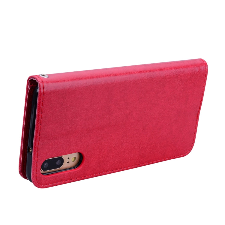 Red PU leather flip phone case with side TPU window for easy access