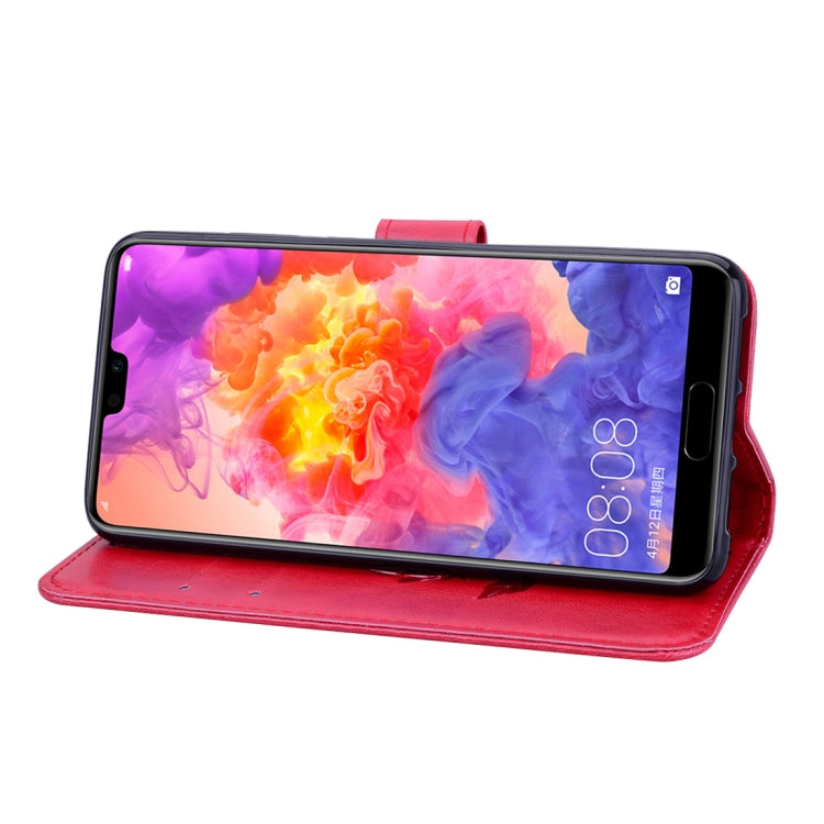 Red flip PU leather phone case showing front cover open for viewing