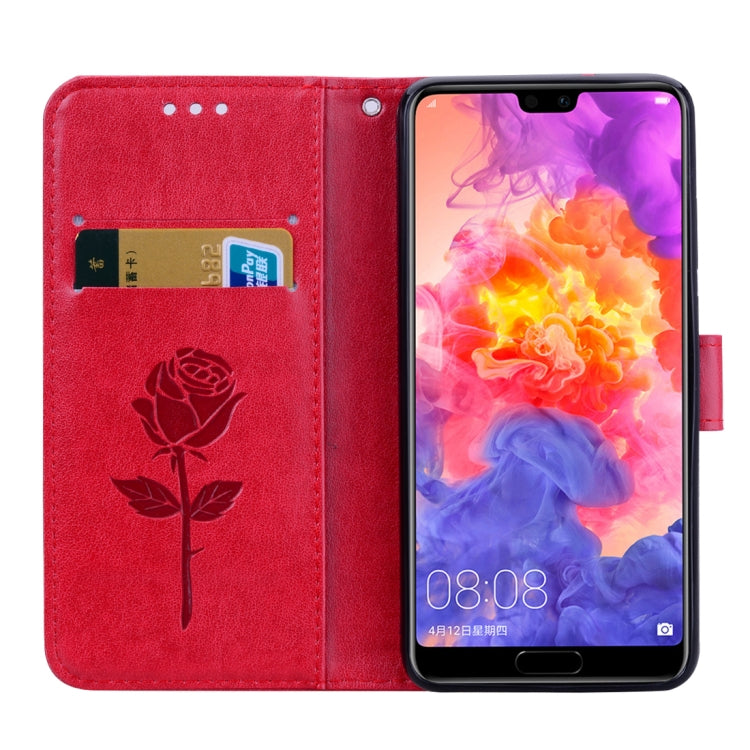Red rose-embossed flip PU leather phone case with card slots inside