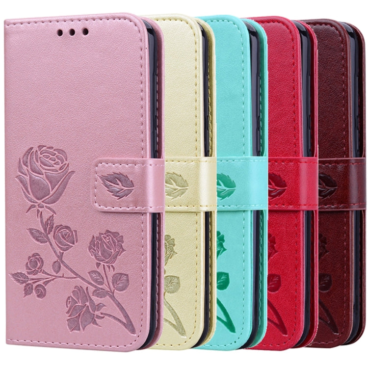 Rose-embossed PU leather flip phone case with card slots and wallet, multicolor