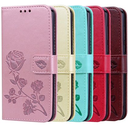 Rose-embossed PU leather flip phone case with card slots and wallet, multicolor