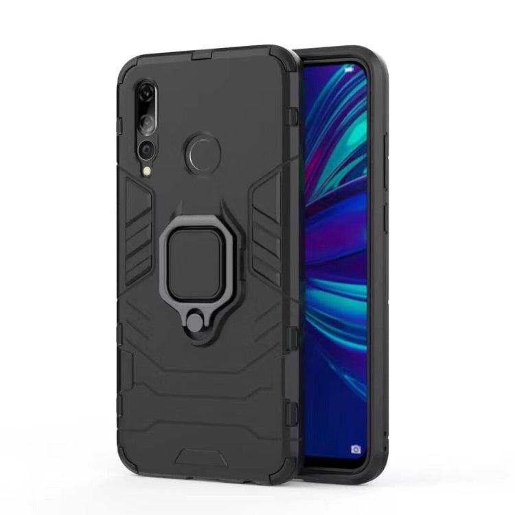 Shockproof phone case with magnetic ring holder, black, for phone front and back protection