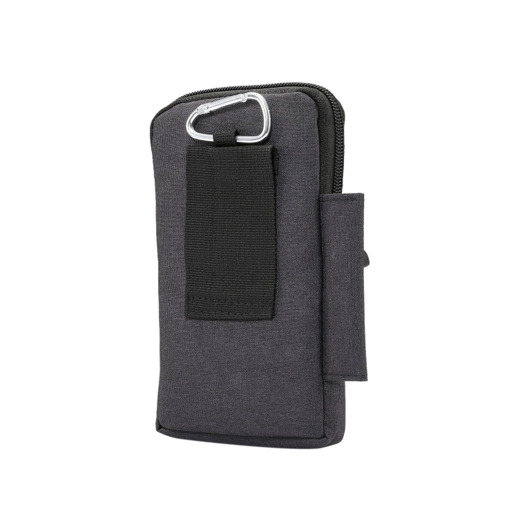 Black phone waist pack case with metal carabiner clip and front belt attachment