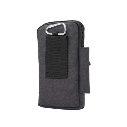 Black phone waist pack case with metal carabiner clip and front belt attachment