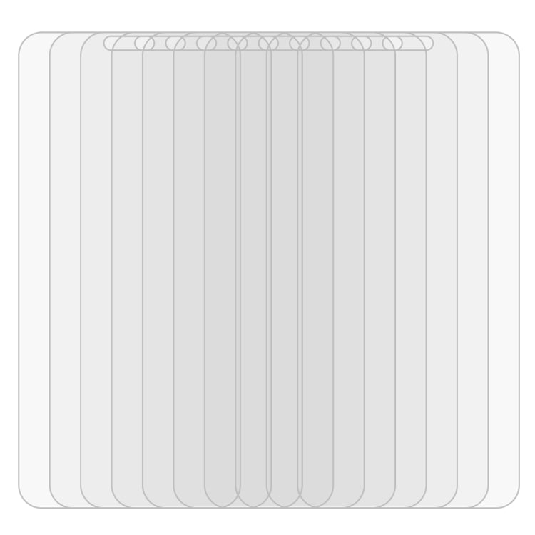 Stack of clear tempered glass screen protectors with rounded edges for a phone