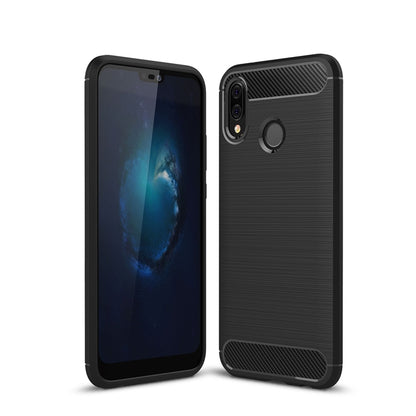 Huawei P20 Lite TPU protective case in black, carbon-fiber style back with camera openings