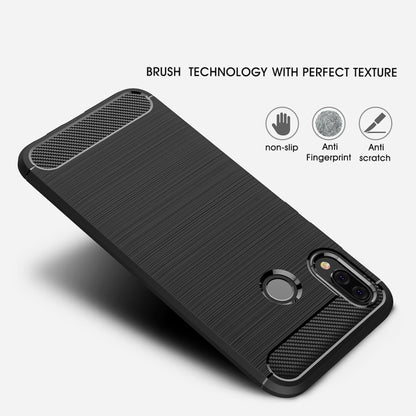 Huawei P20 Lite shockproof TPU case, black brushed texture with camera cutouts and ring grip