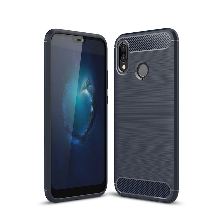 Huawei P20 Lite TPU case, black brushed texture front and back view with camera cutout