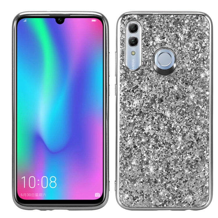 Silver glittery shockproof TPU phone case with camera cutouts and fingerprint ring