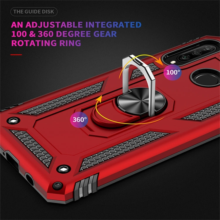 Red shockproof TPU/PC phone case with 360° rotating kickstand ring and textured grip