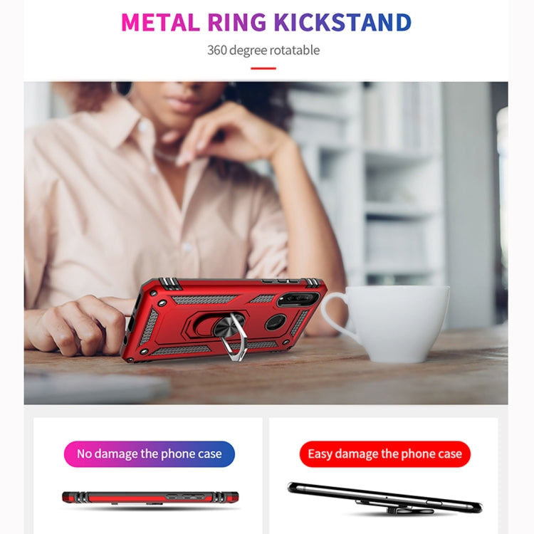 Red metal-ring kickstand shockproof phone case in a slim protective shell