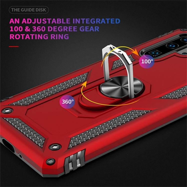 Red shockproof protective phone case featuring 360° rotating metal ring holder for Huawei P30 Pro