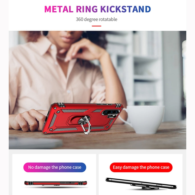 Red metal ring kickstand protective phone case with shock-absorbing TPU and PC for Huawei P30 Pro