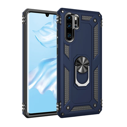 Blue rugged protective phone case with metal ring kickstand for Huawei P30 Pro