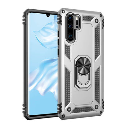Huawei P30 Pro protective case with shockproof armor and rotating ring stand, silver gray