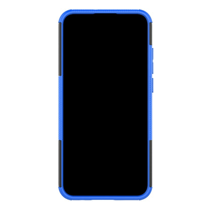 Shockproof phone case in blue with dark edges, slim side profile and cutouts