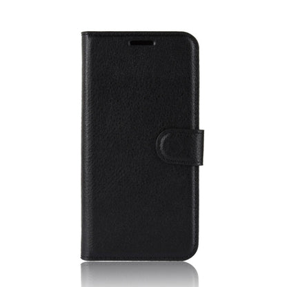 Black horizontal flip leather phone case with magnetic clasp and wrist strap