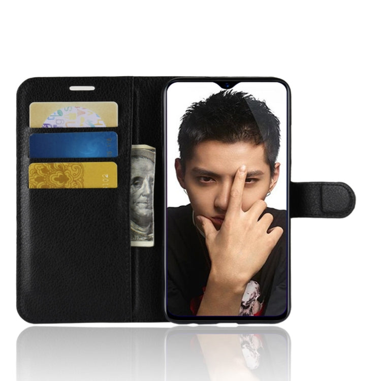 Black folio flip phone case open with card slots and front viewing window