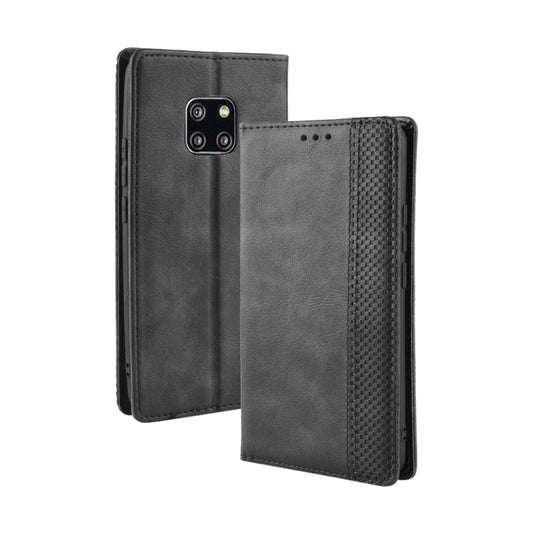 Black leather flip wallet case with magnetic buckle, card slots, and phone cover