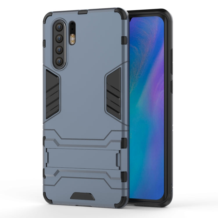 Rugged shockproof phone case for Huawei P30 Pro, navy blue PC/TPU with holder