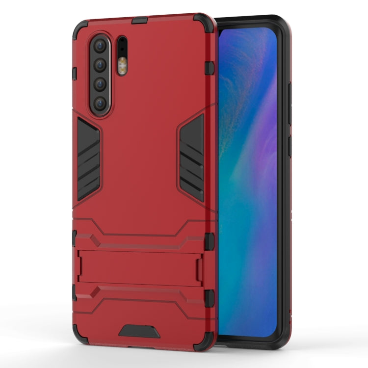 Rugged shockproof phone case for Huawei P30 Pro, red PC/TPU with holder