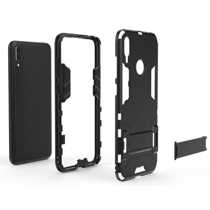 Shockproof phone case with holder, black protective shell parts shown