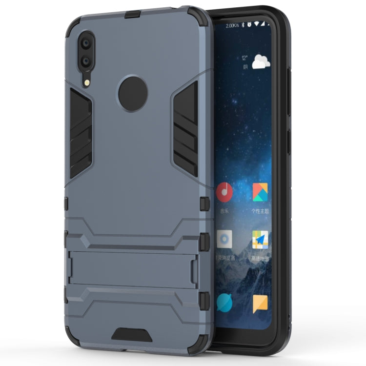 Shockproof phone case with holder, navy blue rugged TPU shell