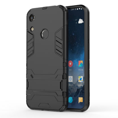 Shockproof phone case with holder, black rugged TPU/PC armor with raised edges