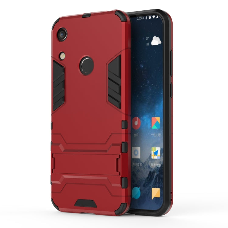 Shockproof phone case with holder, red rugged TPU/PC armor with camera cutout