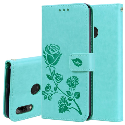 Light teal embossed rose PU leather flip phone case with card holder