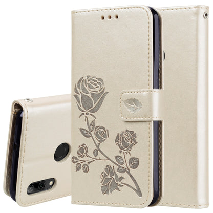Beige embossed rose PU leather flip phone case with card holder