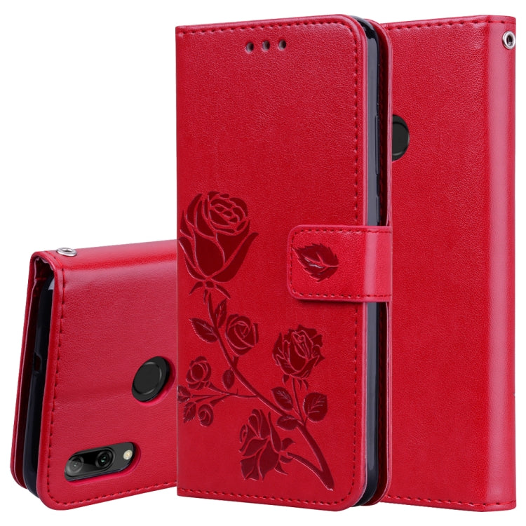 Red embossed rose flip PU leather phone case with card slots and stand holder