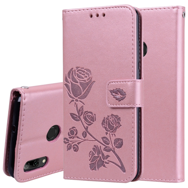 Pink embossed rose PU leather flip phone case with card holder