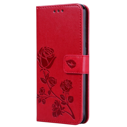 Red embossed rose PU leather flip phone case with card holder