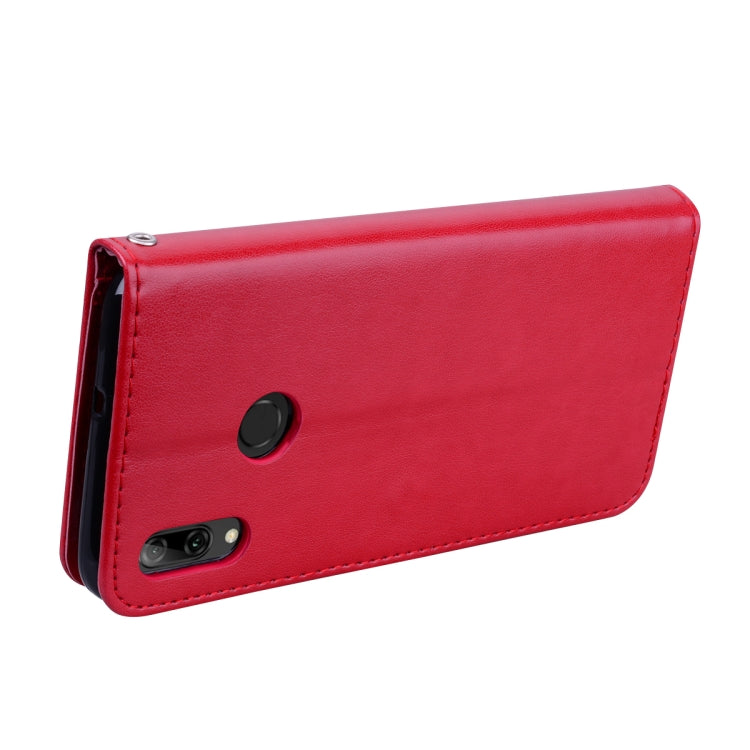 Red PU leather wallet flip phone case with embossed panel and camera cutout