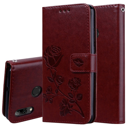 Dark brown embossed rose PU leather flip phone case with card holder