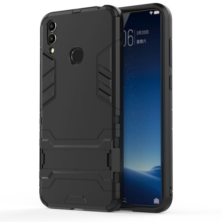 Rugged shockproof phone case with holder for Huawei Honor 8C, black, dual-layer design