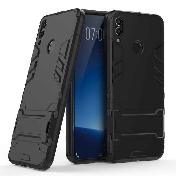 Rugged shockproof phone case for Huawei Honor 8C, dark gray, angled back and front