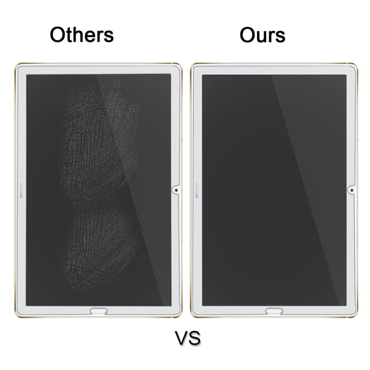 Tempered glass screen protector on tablet shown with matte protection comparison