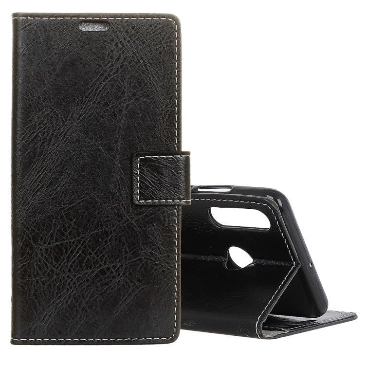 Black folio leather phone wallet case with flip cover, card slots, and camera cutout for Huawei P30 Lite